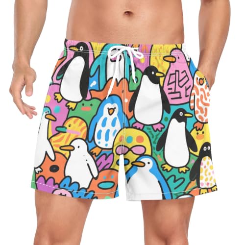 Pantalones cortos de natación de hombre bañador pingüinos de dibujos