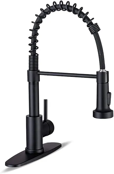 Kitchen Faucets with Pull Down Sprayer Commercial Industrial Stainless Steel Single Handle Single Hole Spring Farmhouse RV Sink Faucet, Matte Black Kitchen Faucet for Laundry Utility Room Sink