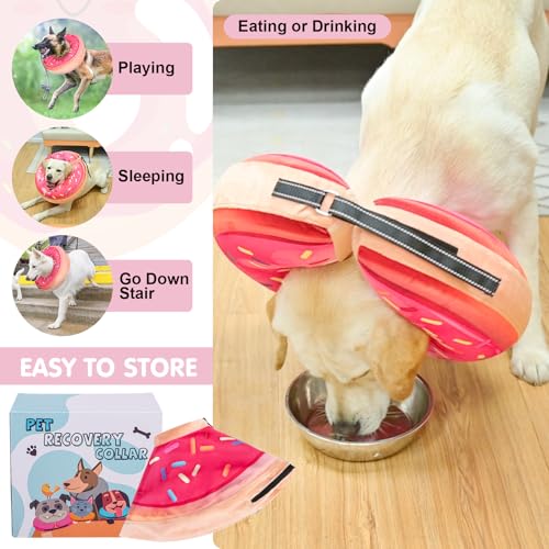 Image of BEAUTYZOO Dog Cone Alternative After Surgery for Large Medium Small Dogs, Soft Inflatable Cone Collar for Dogs Cats, Dog Neck Donut E Collar Dogs Recovery Collar to Stop Licking, Strawberry Pink, M