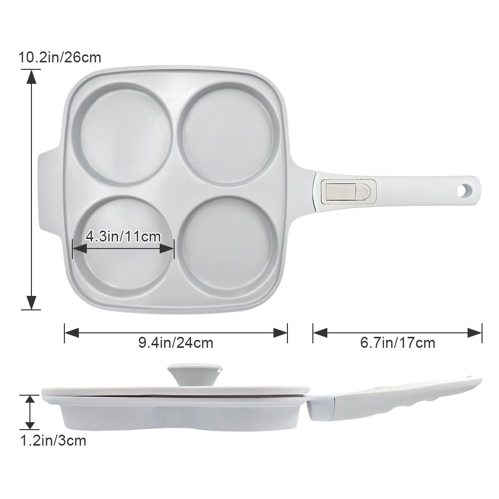 RANX INGST Sartén Grande para Huevos Fritos con Tapa 26 x 24 cm, Sartén Tortitas con Mango Extraíble, Revestimiento Cerámico Antiadherente, Sarten Tortilla de Aluminio para Desayuno, Blanco