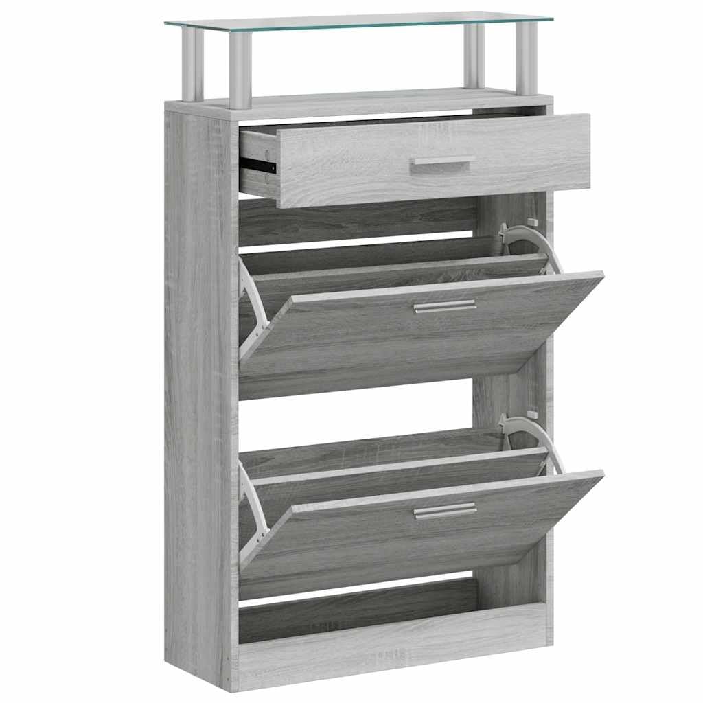 Armoire à Chaussures Gris Sonoma 63x24x104 cm Bois Composite 3 Tiroirs