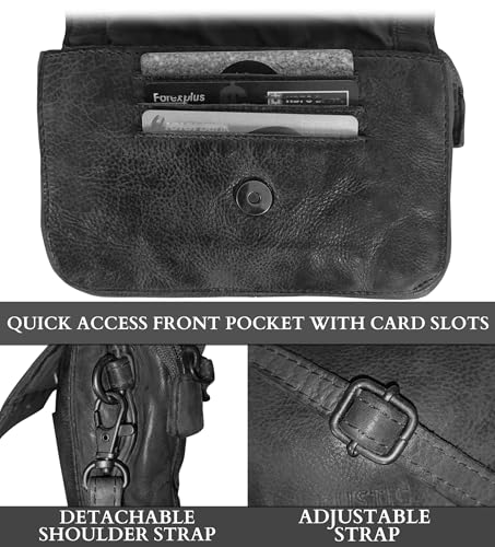Image of Leather Wallet for Women - Washed Leather Crossbody RFID Protecting Card Holder Travel Shoulder Purse Waist Bag for Ladies (Black)