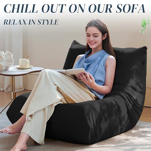 Image of Bean Bag Chair, Fireside Chair Bean Bag Sofa for Adults, Bean Bag Chairs for Teens with High-Resilience Foam, Memory Foam & Non-Slip Base Bean Bag for Living Room, Bedroom, Office (Suede, Black)