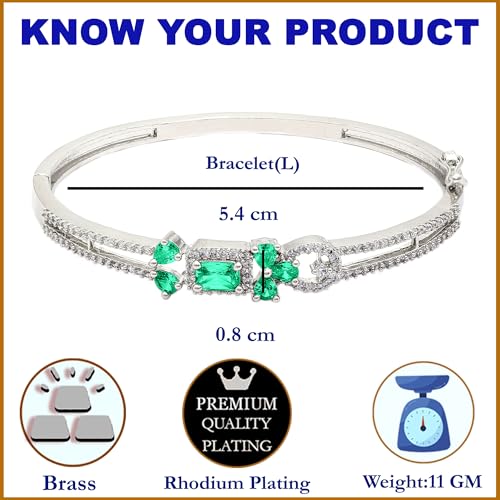 Image of ZENEME Rhodium-Plated American Diamond Studded Flower Patterned Kada Bracelet For Girls and Women