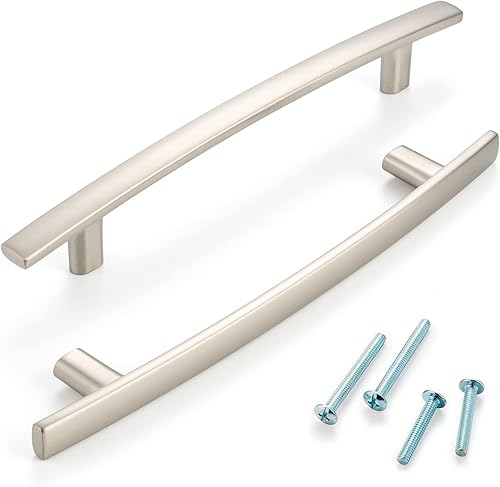 Miniatura 2 de Paquete de 10 tiradores para gabinete con centro de agujero de 5 pulgadas, tiradores curvados de níquel cepillado, manijas de gabinete de níquel