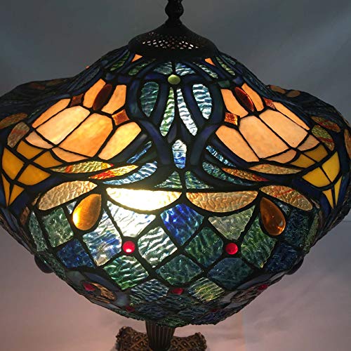 Bieye L10784 Baroque Tiffany Style Stained Glass Table Lamp with 16-inch Wide Lampshade for Living Room Bedroom Home Decoration, 24-inch Tall (Blue)