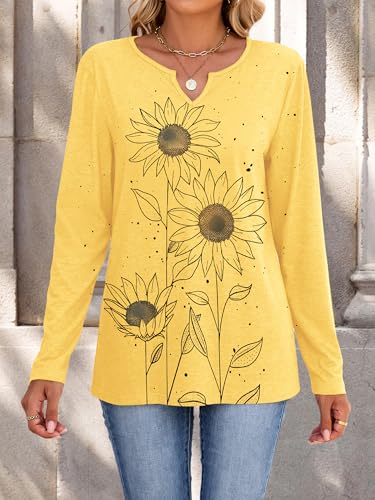 Womens V-Neck Long Sleeve T-Shirt Flower Graphic Tees Fall Fashion Boho Tops Tshirts Loose Casual Western Country T Shirts4