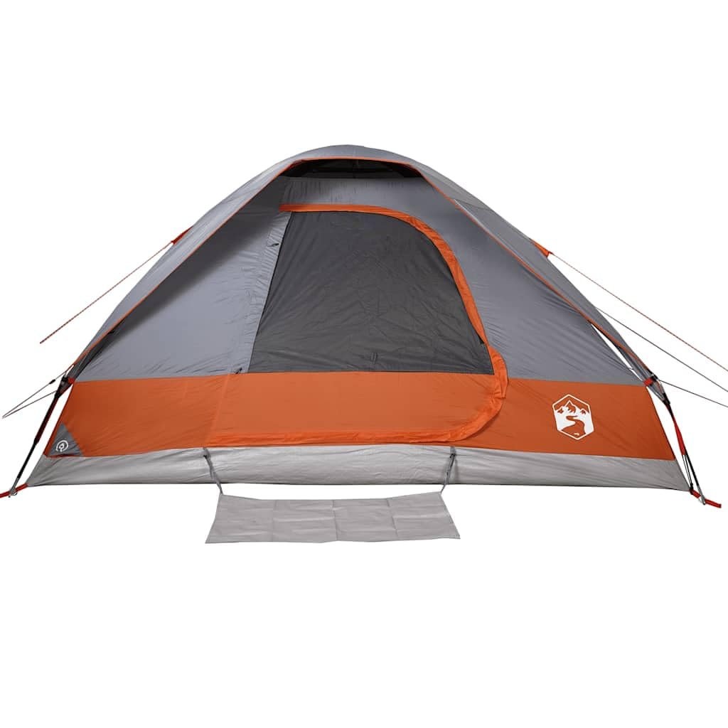 Tente de Camping Dôme 6 Personnes, Tente Familiale en Polyester 185T, Arceaux en Fibre de Verre, Sac de Transport, pour Camping et Randonnée en Famille, Gris et Orange