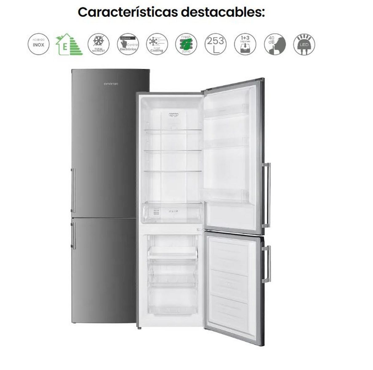 Infiniton Frigorifico Combi FGC-A Total No frost Clase E XL Xcm Bajo Consumo, Tecnología Multiflow Fresh zone Control de temperatura mecánico Bi-zona (180 cm | FGC-A184INF)