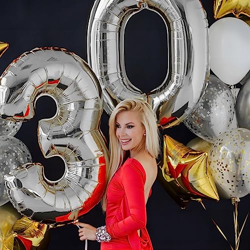 Image of 40 Inch Silver Number Balloons, Helium Mylar Foil Number Balloons for Birthdays, Number 3 Balloon for Party Wedding Bachelorette Birthday Bridal Shower Anniversary Celebration Party Decorations