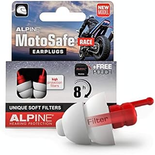 Alpine MotoSafe Race Reusable Motorcycle Ear Plugs for Wind Noise Reduction - Ultra Soft Comfort Filter Hearing Protection for Motorbike Touring & Racing - Hypoallergenic Riding Earplugs, 1 Pair