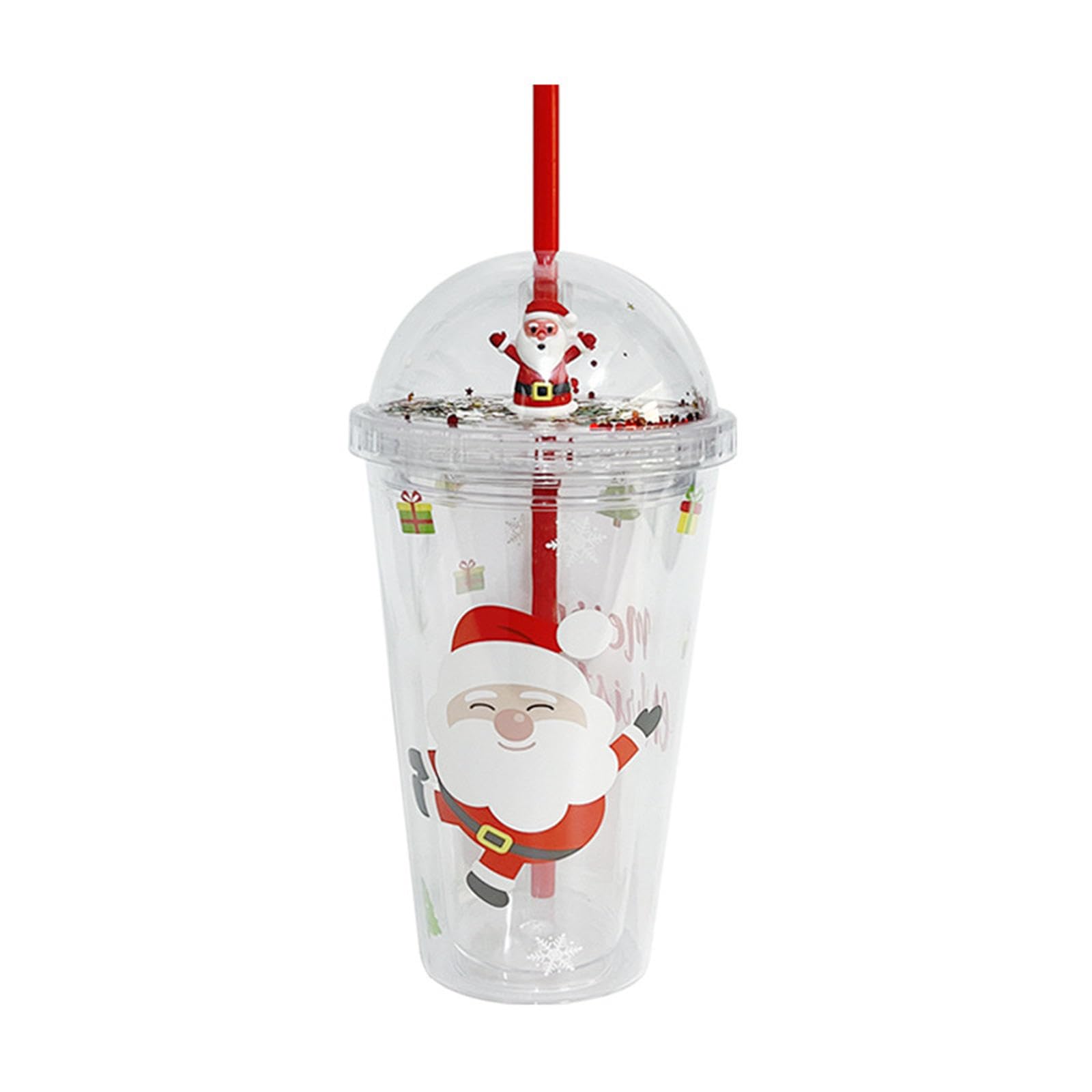 Tsophreniq Water Cup Straw Cups 450ml Drinking with Lid Double Walled Glitter Double Walled Glitter