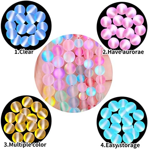 110Pcs Matte Aurora Crystal Glass Beads, 8MM/6MM Colorful Glitter Round Glass Beads Frosted Crystal Glass Beads Refractive Glow for Jewelry Making Crafts DIY