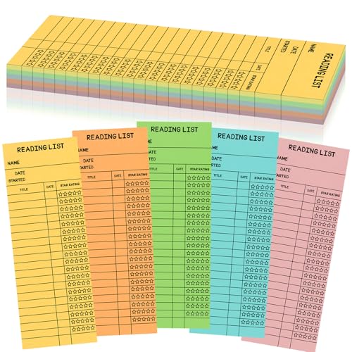 LOTMER 100 PCS Reading List Bookmark 3 x 8 Inch Personal Libraries Cards Reading Log Bookmark for Gifts and Literary Supplies for Reading Enthusiasts (Classic Five Colors)