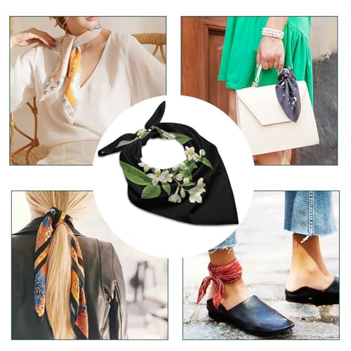 Jasmine Flowers Stem Womens Silk Scarf Soft Bandana Head Scarf Hair Warp4