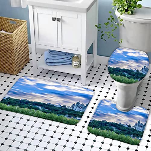 Badezimmer Badematte 3 Teilig Set Natürliche Architektur rutschfest Badteppiche Saugfähig Badezimmermatte Weich WC… – Bild 4