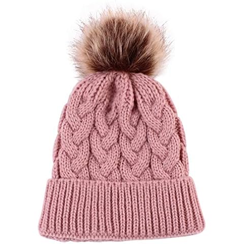 Yinuoday Baby Knit Hat Cap Winter Warm Wool Infant Toddler Kids Crochet Beanie Cap New (Pink) Cover