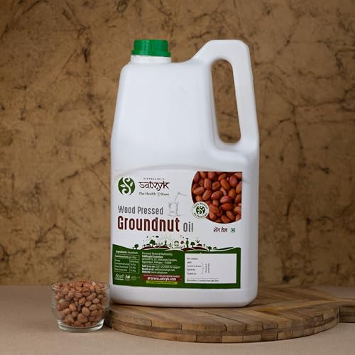 Image of S Siddhagiri's SATVYK THE HEALTH re STORE Wood Pressed Groundnut Oil - (5Ltr Oil Can) - | Wooden Ghani | Kachi Ghani Peanut Oil | Unrefined Cooking Oil | Groundnut Oil for Cooking