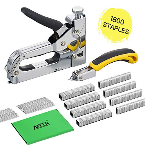 Staple Gun with Remover - 3 in 1 Heavy Duty Staple Nail Steel Gun Kit with 1800 Staples, Upholstery Stapler for Fixing Material, Decoration, Carpentry, Furniture, Doors and Windows