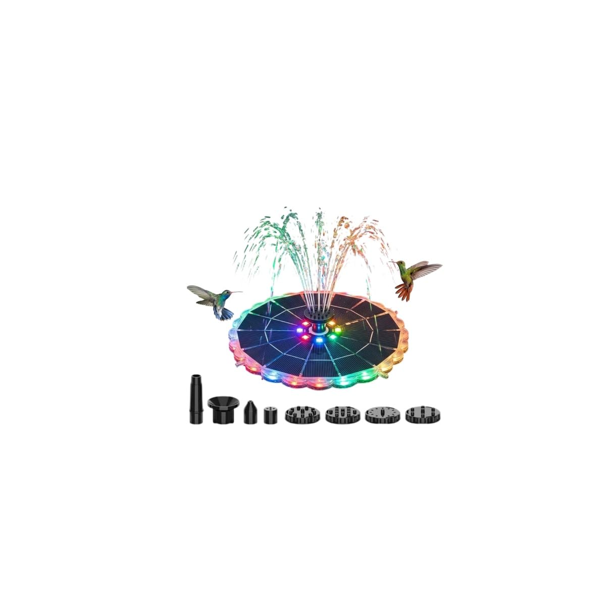 Solar Fountain for Outdoors 2026, Floating Solar Fountain Pump, Colorful Lights SolarPowered Water Fountains Pump with 6 Spray Nozzles, for Bird Bath, Garden Pond & Swimming Pool