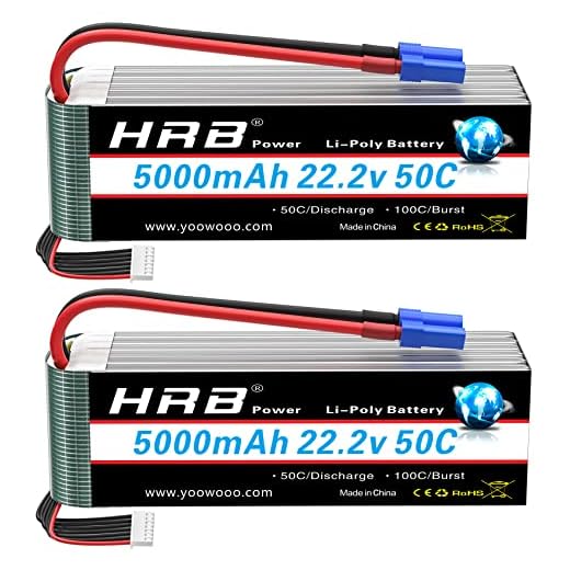 HRB 2pcs 5000mAh 6S Lipo Battery EC5 50C-100C Soft Case 22.2V RC Lipo Battery Compatible for RC Quadcopter Airplane Car Truck 500 600 Helicopter