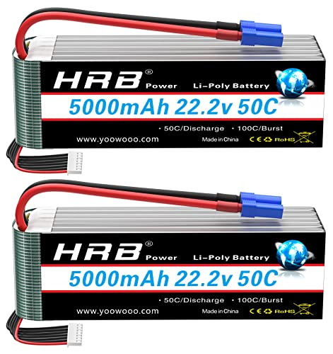 HRB 2pcs 5000mAh 6S Lipo Battery EC5 50C-100C Soft...