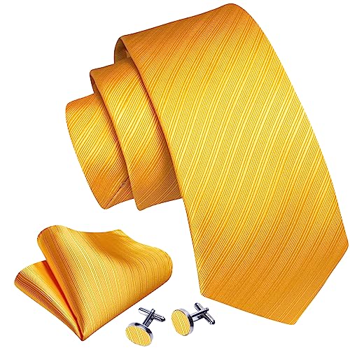Image of Barry.Wang Solid Striped Tie for Men Silk Necktie Pocket Square Cufflinks Formal Wedding Party Business