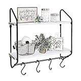 BOLUO Bathroom White Wall Shelf with Towel Bar Floating Shelves Kitchen Mounted Shelving Mug Hooks for Coffee Mugs Modern Shelfs 15.7 Inch (WS604-40W)
