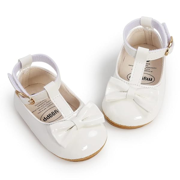 Fire Frog Baby Girls Mary Jane Burnish Pu Leather Bowknot Pincess Prewalker Christening Baptism Crib Shoes
