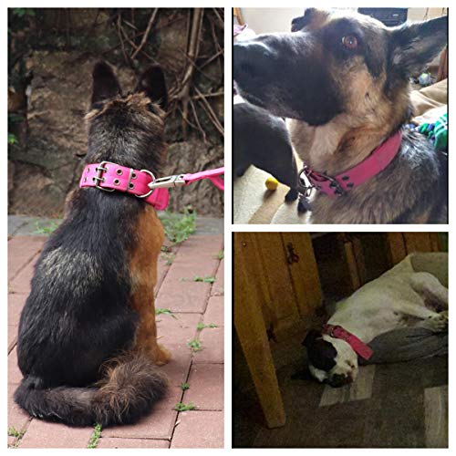 Yunleparks Tactical Dog Collar Reflective Nylon Dog Collar Heavy Duty Dog Collar With Metal Pin Buckle For Medium Large Dogs(Large,Pink) #TOP5