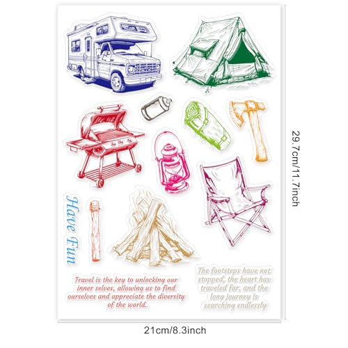 INFUNLY Camping Clear Stamps for Card Making Colorful Rubber Stamp for DIY Scrapbooking Outdoor Travel Series and Phrases - Image 3