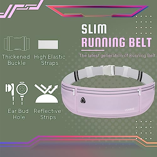 Image of USHAKE Slim Running Belt, Workout Fanny Pack for Men Women,Exercise Waist Pack for Apple iPhone Holder, Runner Belt for Running Walking Cycling Camping Gym Light Purple