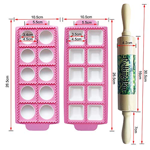 Gladworts Ravioli Maker Raviolamp Cutter Mould Dumpling Pastry Mold For Large Round + Square Ravioli, Plastic, Wooden Rolling Pin #TOP1