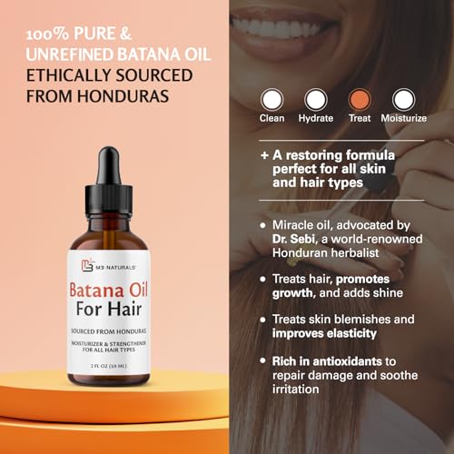 Image of M3 Naturals Vegan Batana Oil | Unrefined Batana Oil for Hair & Skin | Supports Healthy Skin & Collagen Production | 100% Pure Batana & Non-GMO | 2 FL OZ (59 ML)
