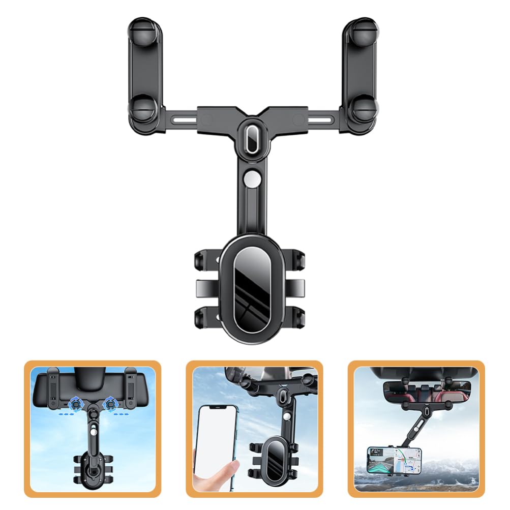 ibasenice Supporto Telefono Auto Specchietto Retrovisore Rotazione 360 Gradi Abs Nero per Smartphone Stabile