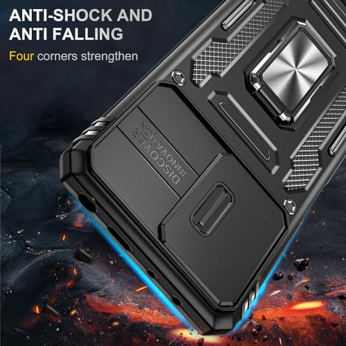 Image of Vaku Luxos Aegis Armor Slide TPU Back Cover Case for Xiaomi Redmi Note 12 5G with Magnetic Ring Holder Kickstand Camera Screen Protector- Black