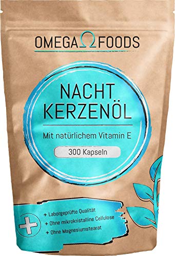 Nachtkerzenöl Kapseln - 300 Hochdosierte Kapseln mit einer Tagesdosierung von 2000mg - enthält natürliches Vitamin E - Nachtkerzenölkapseln mit Omega 6 für Haut Cover