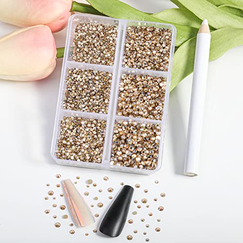 Beadsland 7200 Pcs Flatback Rhinestones for Nails,Gold Round Small Crystal Rhinestones Gems for Crafts,Mixed 6 Sizes with Wax Pencil Kit,SS3-SS10,Golden Shadow - Image 2