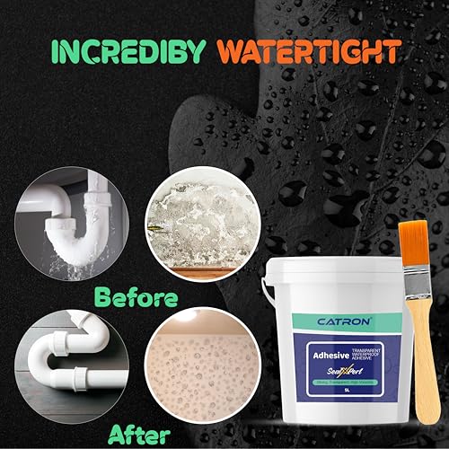 Image of Catron 5L /5Kg Transparent Waterproof Glue with Brush for Crack Seal, Roof Water Leakage Solution, Indoor and Outdoor Epoxy Resin Adhesive Sealxpert Sealant | for Bathroom, Walls, Tiles and Pipes