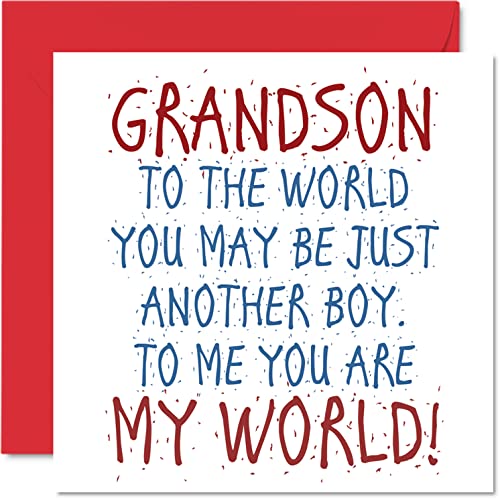 Lovely Birthday Cards for Grandson - You Are My World - Happy Birthday Card from Grandparent, Grandson Birthday Gifts, 145mm x 145mm Grandson Birthday Card, Grandson Greeting Cards for Boys