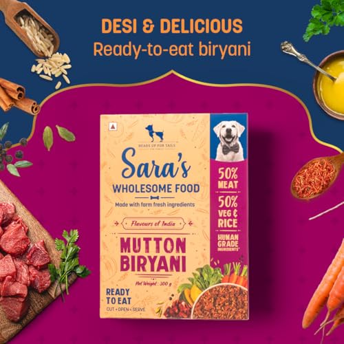Image of Sara's Wholesome by HUFT Flavours of India Mutton Biryani Wet Dog Food - 300 gm (Pack of 3) | Value Pack | Real Mutton Recipe | Complete & Balanced Nutrition for Dogs of All Breeds