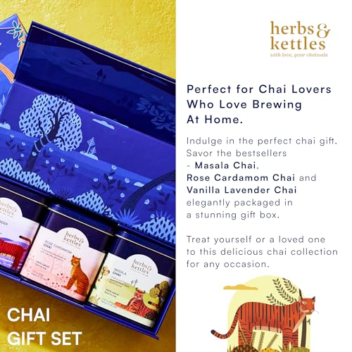 Image of Herbs & Kettles Chai Gift Set | Masala Chai, Rose Cardamom Chai & Vanilla Lavender | Premium Loose Leaf Tea Collection | Elegant Tea Gift Box for Special Occasions