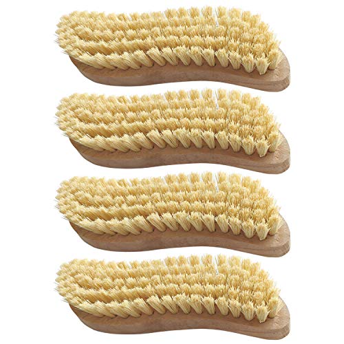 4 Stück Scheuerbürste, Putzbürste, Hand Schrubber, Scheuerbürsten, Ergonomischer Griff aus Holz in S-Form, Putzbürste für Küche, Garten, Haushalt - Made in Germany (4 STÜCK, Fibre)