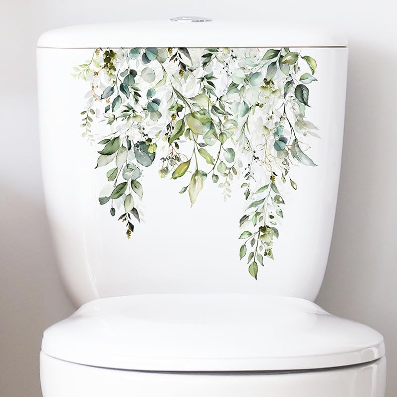 INDIAN ROYALS Green Plant Leaf Flower Design Wall Art Decoration PVC Vinyl Removable Wall Sticker, Toilet Sticker (20 CM x 30 CM) 1