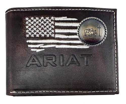 Custom Large Praying Cowboy Church ARIAT Ghost Flag Bi-Fold Leather Wallet