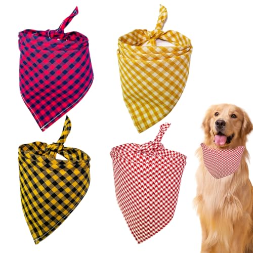 Bandana cane, 4 pezzi bandana per cani, Accessori cane, Vestibilità regolabile Bavaglino per Cani, Bandana in cotone a scacchi per cani piccoli, medi e grandi per cani di piccola taglia Media
