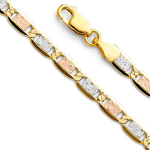 14k REAL Tri Color Gold Solid 4mm, 3mm, 2.5mm, 2mm Diamond Cut Chain Bracelet Necklace with Lobster Claw Clasp2