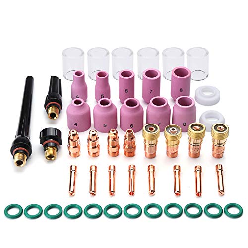 Kit 17 Pezzi Per Saldatrice TIG: Corpi Pinza, Ugelli Ceramica, Elettrodi Di Tungsteno Per Torce WP-17/18/26