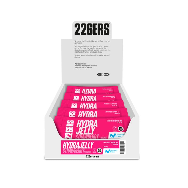 226ERS - Hydrajelly, Gel Energético Textura Gelatina, 30 x 40 g, a Base de Glucosa y Fructosa, Energía Inmediata, Recuperación Muscular, Aporte de Sodio, Mejor Asimilación y Digestión, Sabor Fresa