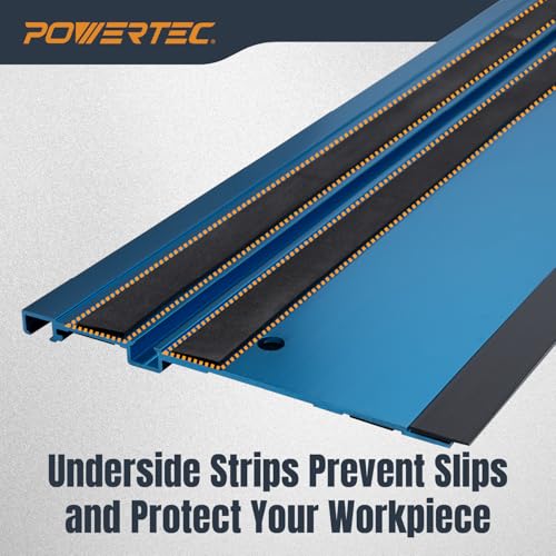 Image of POWERTEC 72461 110 inch Track Saw Guide Rail Joining Set for Milwaukee Track Saws w /Quick Release Ratcheting Clamps for Woodworking Projects